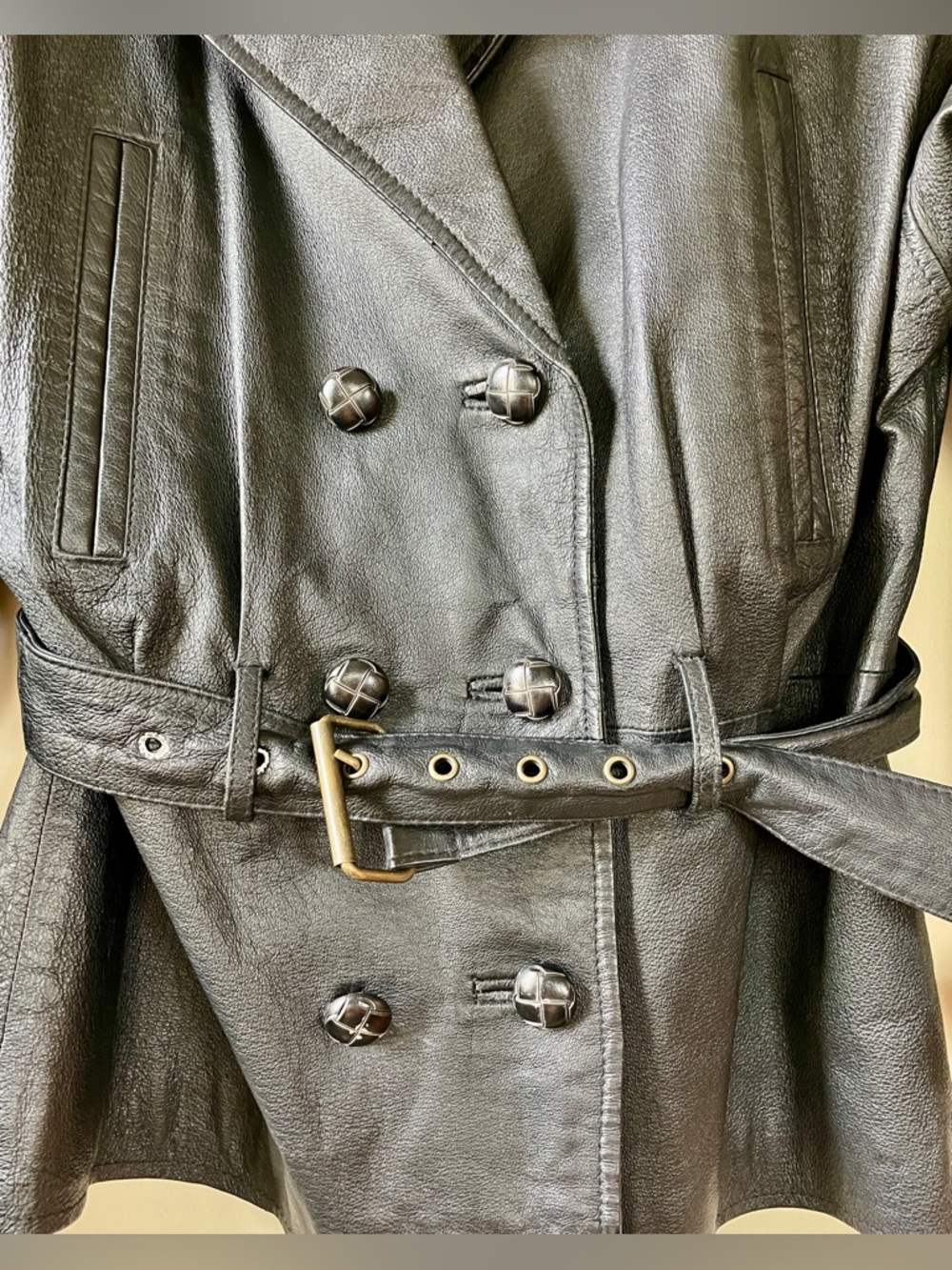 Vintage Spiegel Black Leather Jacket Belted Moto Style Size Small/Medium - Picture 7 of 12